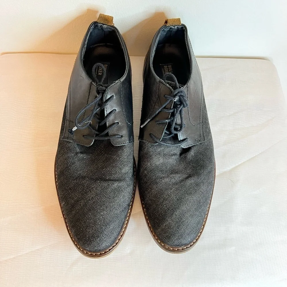 Bull Boxer Shoes Mens 12 Skyll Oxford Black Denim Leather Lace Up Handmade